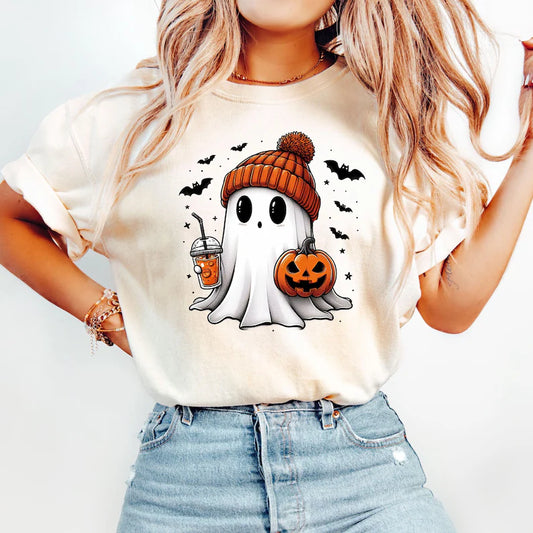 Comfort Colors® Cute Ghost Tee, Ghost Halloween T-Shirt, Halloween Women's Shirt, Halloween Pumpkin Shirt, Gift For Halloween, Halloween Tee