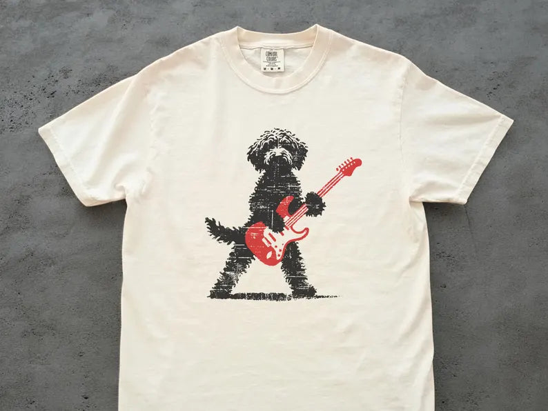 Comfort Colors Shirt, Goldendoodle Rock T-Shirt, Guitar Music Lover Tee, Doodle Mom or Dad Gift Shirt, Funny Rock Dog Style
