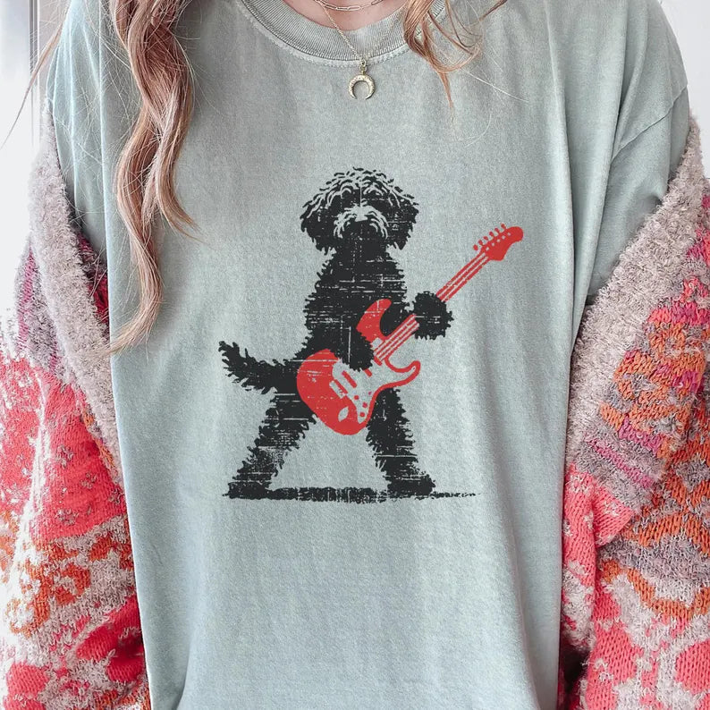 Comfort Colors Shirt, Goldendoodle Rock T-Shirt, Guitar Music Lover Tee, Doodle Mom or Dad Gift Shirt, Funny Rock Dog Style