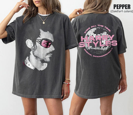 2-Side Comfort Colors, Harry Styles Shirt, Retro Kiss All The Time Disco Ball Tee, Vintage Harry Portrait Top, Love On Tour Apparel, Music Fan Gift