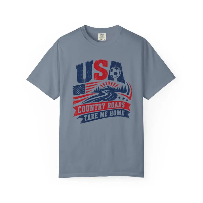 Comfort Colors Shirt, USA Soccer Shirt, Country Roads Take Me Home, Soccer Fan Tee Red White Blue Game Day Shirt, Patriotic Sports Fan Gift Comfort Colors