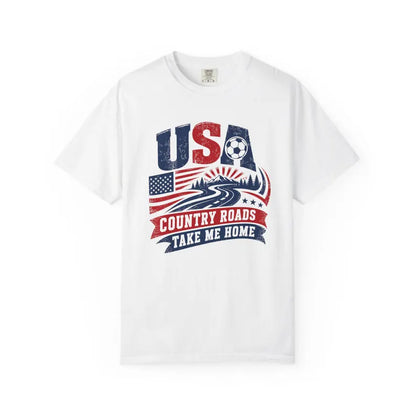 Comfort Colors Shirt, USA Soccer Shirt, Country Roads Take Me Home, Soccer Fan Tee Red White Blue Game Day Shirt, Patriotic Sports Fan Gift Comfort Colors