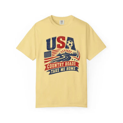 Comfort Colors Shirt, USA Soccer Shirt, Country Roads Take Me Home, Soccer Fan Tee Red White Blue Game Day Shirt, Patriotic Sports Fan Gift Comfort Colors