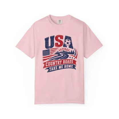 Comfort Colors Shirt, USA Soccer Shirt, Country Roads Take Me Home, Soccer Fan Tee Red White Blue Game Day Shirt, Patriotic Sports Fan Gift Comfort Colors