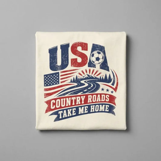 Comfort Colors Shirt, USA Soccer Shirt, Country Roads Take Me Home, Soccer Fan Tee Red White Blue Game Day Shirt, Patriotic Sports Fan Gift Comfort Colors