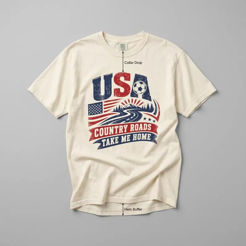 Comfort Colors Shirt, USA Soccer Shirt, Country Roads Take Me Home, Soccer Fan Tee Red White Blue Game Day Shirt, Patriotic Sports Fan Gift Comfort Colors