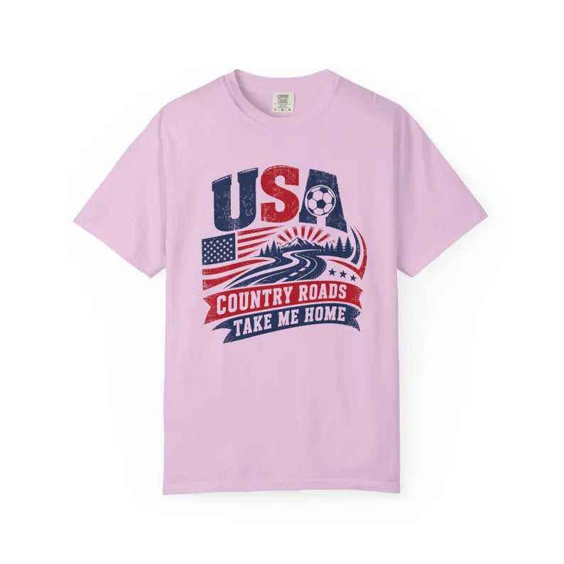 Comfort Colors Shirt, USA Soccer Shirt, Country Roads Take Me Home, Soccer Fan Tee Red White Blue Game Day Shirt, Patriotic Sports Fan Gift Comfort Colors