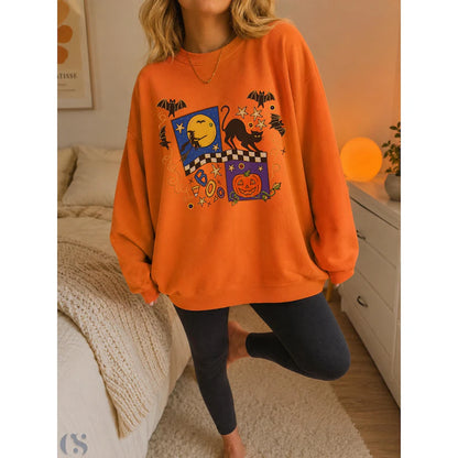 Retro Halloween Shirt, Halloween Sweatshirt, Vintage Spooky Season Tee, Crewneck, Pumpkin Ghost Black Cat Fall Graphic Gift