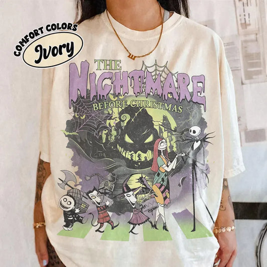 Comfort Colors® Nightmare Before Christmas Shirt, Jack Skellington Sally Tee, Oogie Boogie Coquette Bow Disney Halloween Spooky Season Shirt