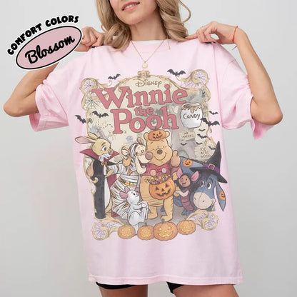 Retro Winnie The Pooh Halloween Shirt, Comfort Colors Disney Spooky Season Tee, Pooh And Friends Trick Or Treat, Disney Family Trip Shirt
