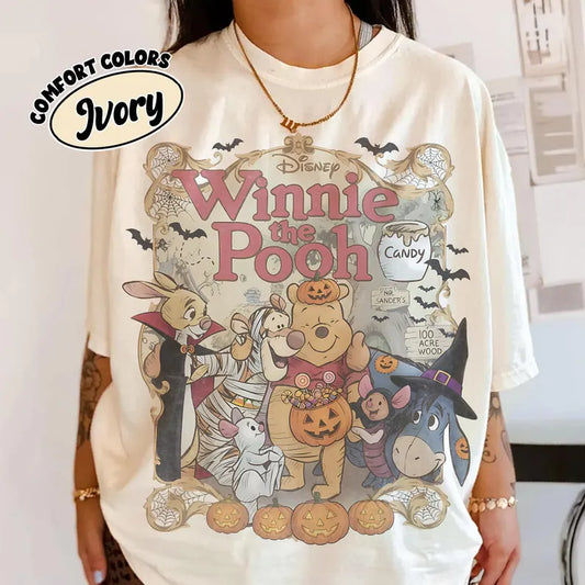 Retro Winnie The Pooh Halloween Shirt, Comfort Colors Disney Spooky Season Tee, Pooh And Friends Trick Or Treat, Disney Family Trip Shirt