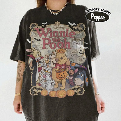 Retro Winnie The Pooh Halloween Shirt, Comfort Colors Disney Spooky Season Tee, Pooh And Friends Trick Or Treat, Disney Family Trip Shirt